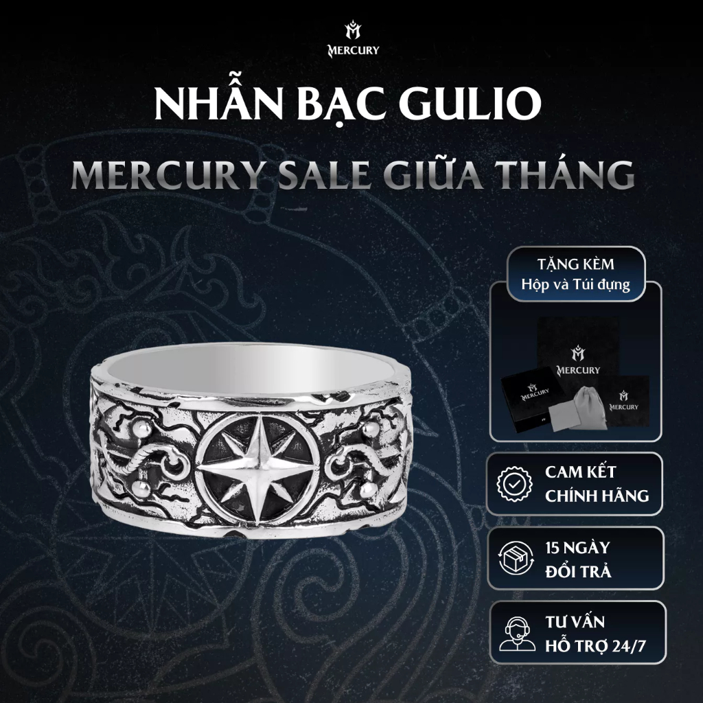 Nhẫn Bạc nam 925 Mercury Gulio - Trang sức Bạc 925 đúc nguyên khối- Thiết kế độc quyền bởi Mercury