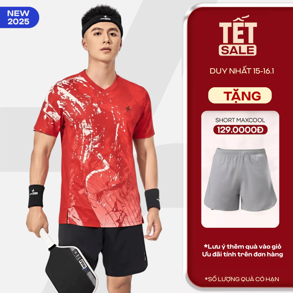 [15-16.1 Tặng quần short]Áo thun thể thao nam cầu lông, Pickleball IN Abstract Graphic thấm hút, nha