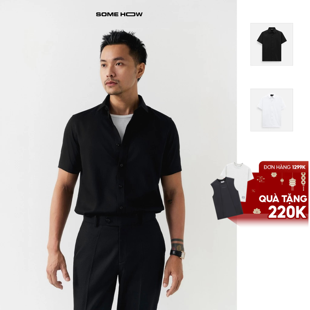 [New8] Áo Sơ Mi Nam Short Sleeves August GS, Chất Vải 30% Bamboo-30% Microfiber-35% Poly-5% Spandex,