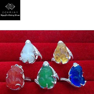 Nhẫn tỳ hưu đá phong thủy bọc bạc ta