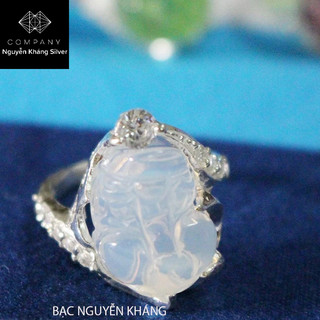 Nhẫn tỳ hưu đá phong thủy bọc bạc ta