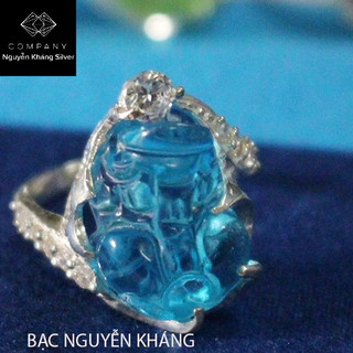 Nhẫn tỳ hưu đá phong thủy bọc bạc ta