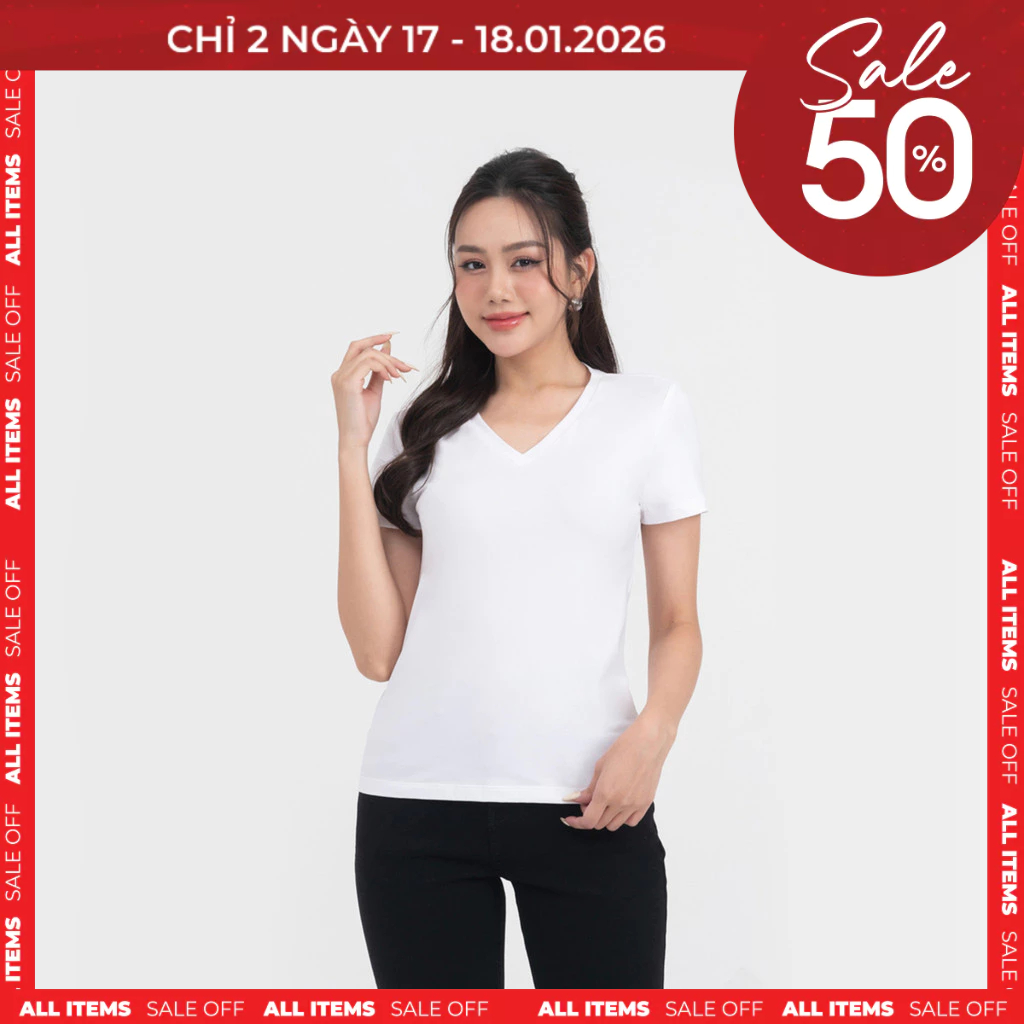 Áo thun nữ trơn cổ V IVY moda MS 57P0155