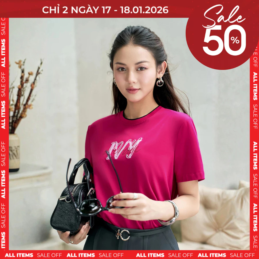 Áo thun IVY Peony Tee, Áo thun nữ cổ tròn dạo phố IVY moda MS 57M9255