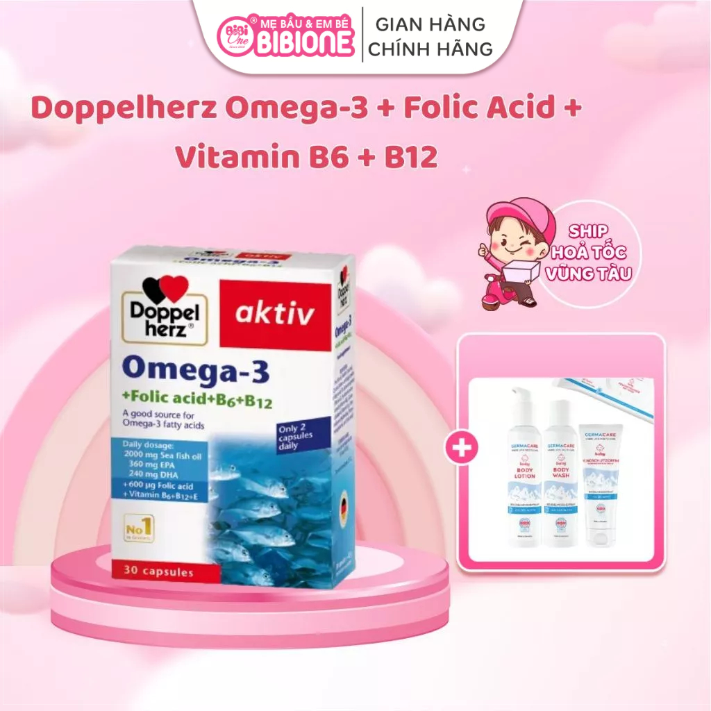 [CÓ QUÀ] Viên uống Doppelherz Omega 3 + Folic Acid + Vitamin B6, B12 (Hộp 30 viên)