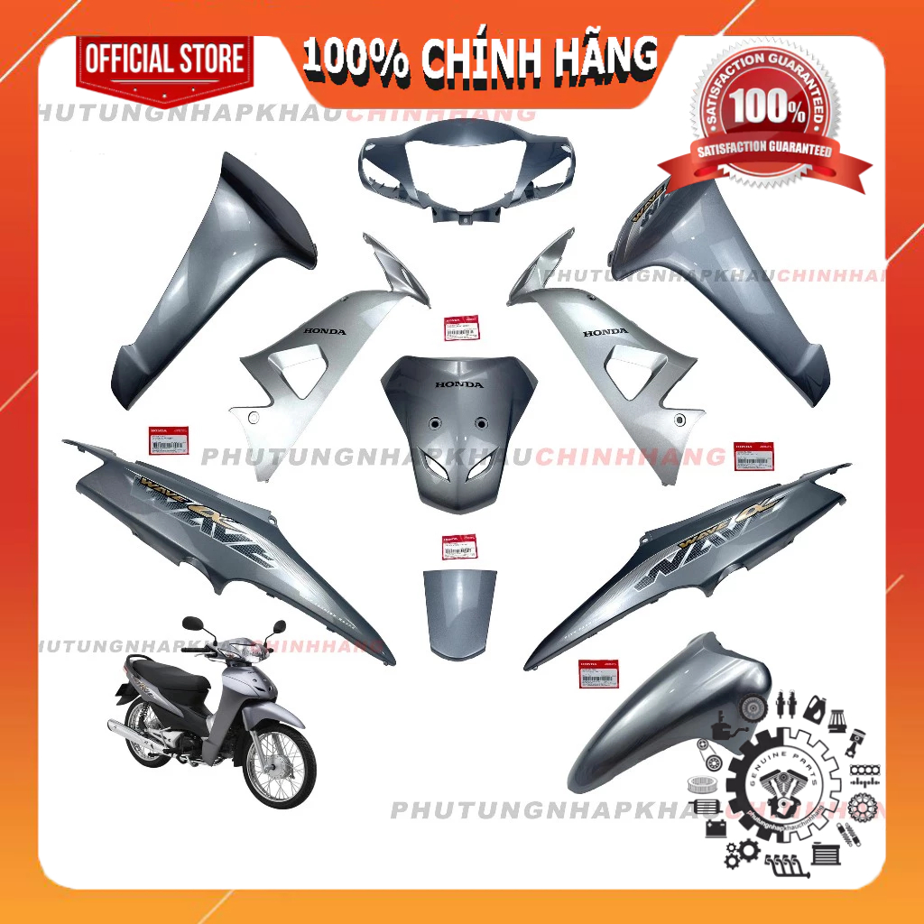 [MÓN LẺ]Dàn áo Wave Alpha 100 2013 2014 2015 xám chính hãng, Bộ áo màu Wave A100 2006 - 2016