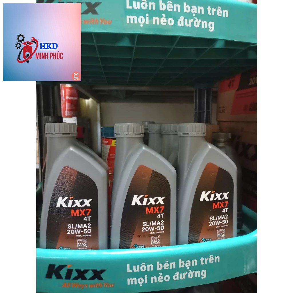 (xe số 20w50 tem mới)COMBO 3 Chai Dầu nhớt xe số Kixx 20w50 MA2 SL bán tổng hợp dung tích 800ml 1L