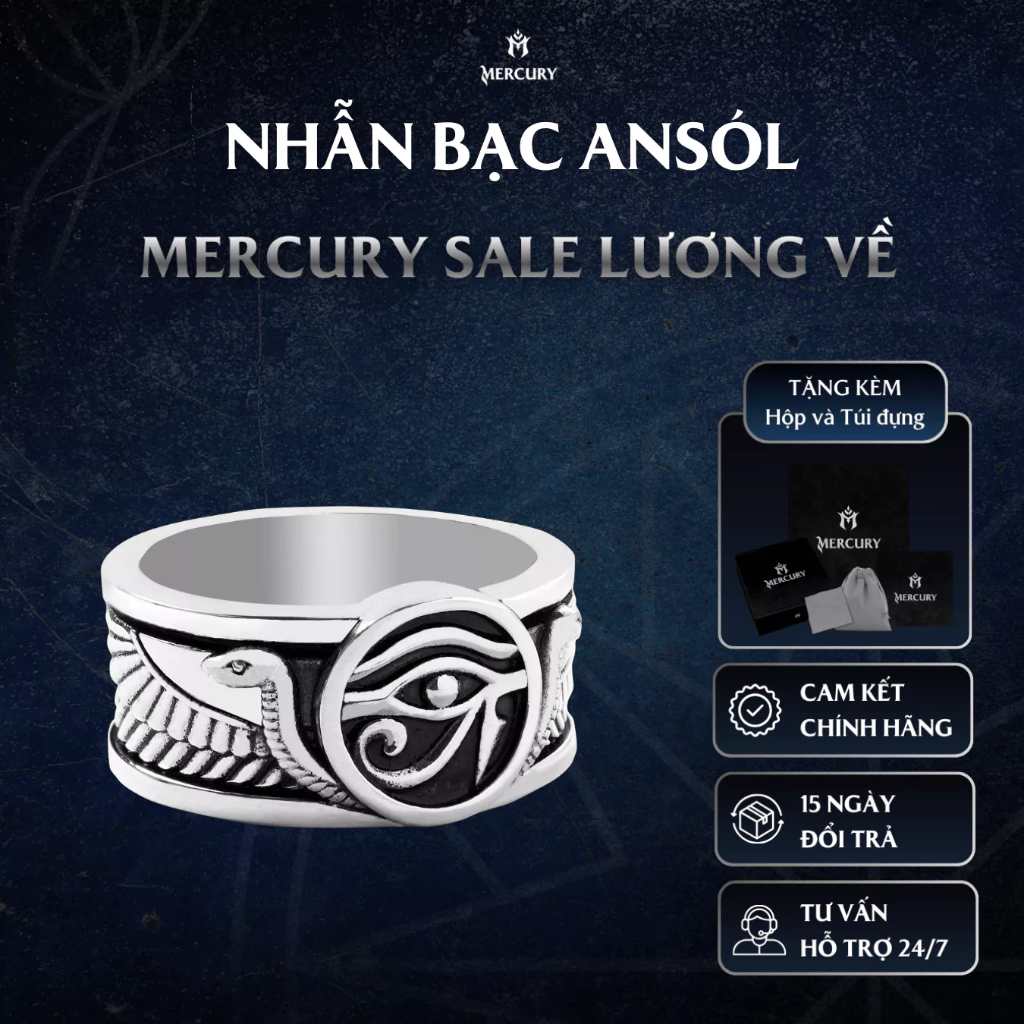Nhẫn Bạc nam, nữ 925 Mercury Ansól -Trang sức Bạc 925 Mecury, Nhẫn Bạc 925 - Họa tiết Ai Cập