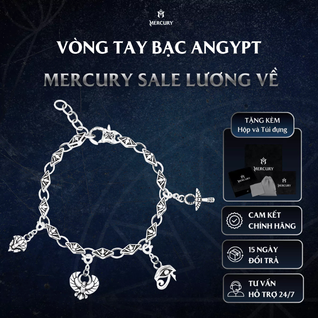 Vòng tay Bạc 925 Mercury Angypt - Phụ kiện trang sức, vòng đeo tay - Họa tiết Ai Cập cổ đại