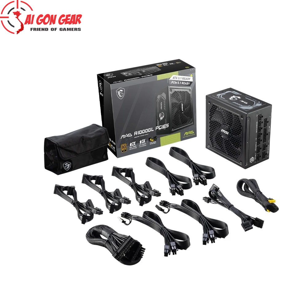 Nguồn máy tính MSI MAG A1000GL - 1000w GOLD ( ATX 3.1, PCIe 5.1, Full Modullar)