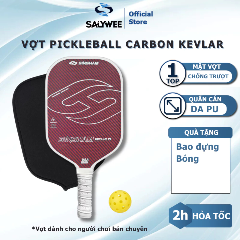 Vợt Pickleball SINSHAM Kevlar Full Sợi Carbon Pro Chính Hãng Quán Cán Da PU