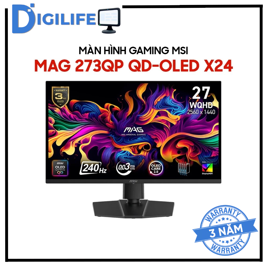 Màn Hình - Monitor Gaming MSI MAG 273QP QD-OLED X24 27 inch 2K WQHD 240Hz 0.03ms QD-OLED - Bảo hành 