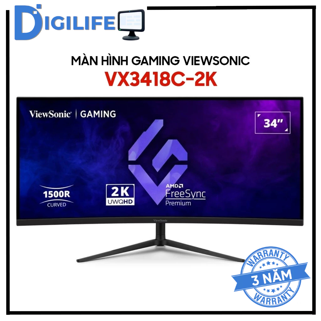 Màn Hình - Monitor ViewSonic VX3418C-2K 34 inch UWQHD VA Cong 1500R 180Hz 1ms HDR10 FreeSync