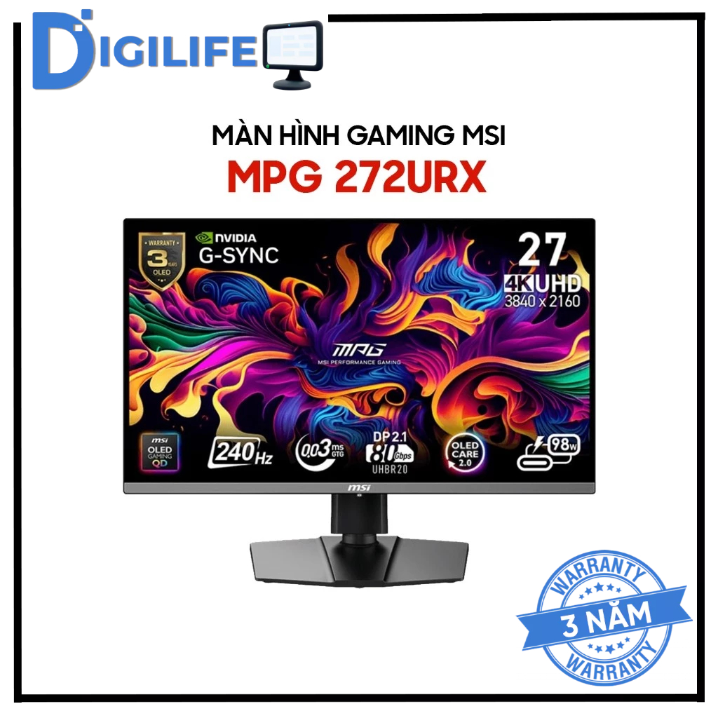 Màn Hình - Monitor Gaming MSI MPG 272URX QD-OLED 27 inch 4K UHD 240Hz 0.03ms QD-OLED - Bảo hành 36 t