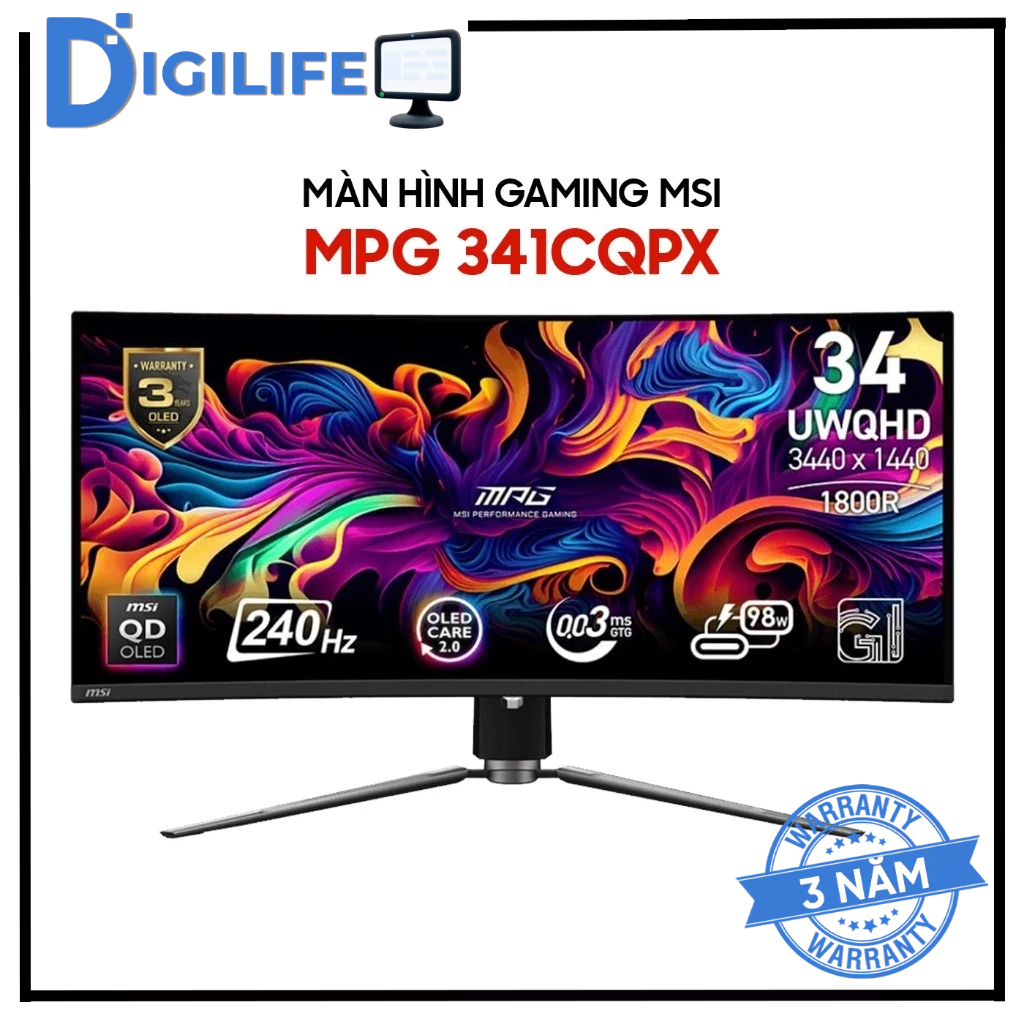 Màn Hình - Monitor Gaming MSI MPG 341CQPX QD-OLED 34 inch UWQHD 240Hz 0.03ms - Bảo hành 36 tháng