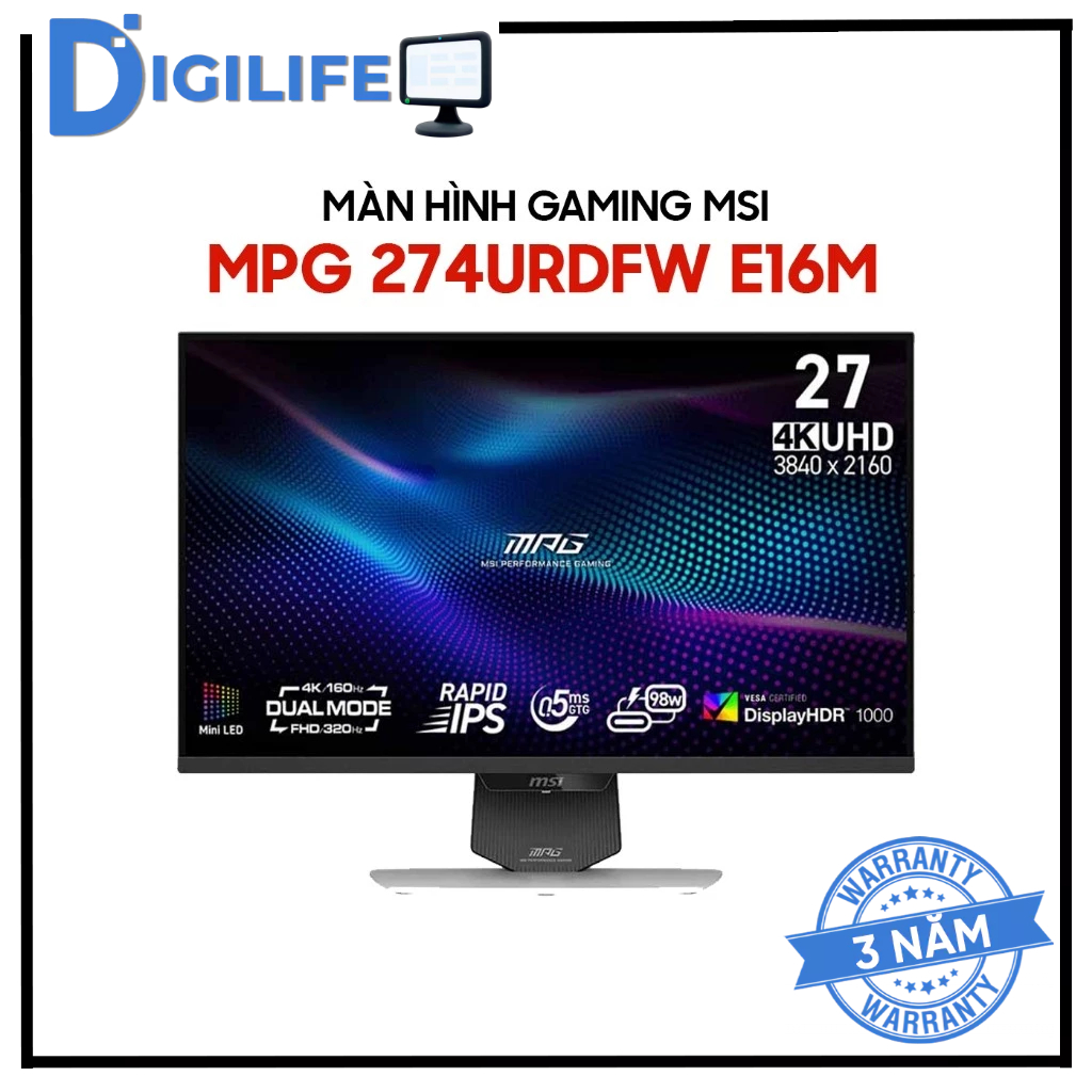 Màn Hình - Monitor Gaming MSI MPG 274URDFW E16M 27 inch 4K 160Hz/320Hz 0.5ms Rapid IPS - Bảo hành 36
