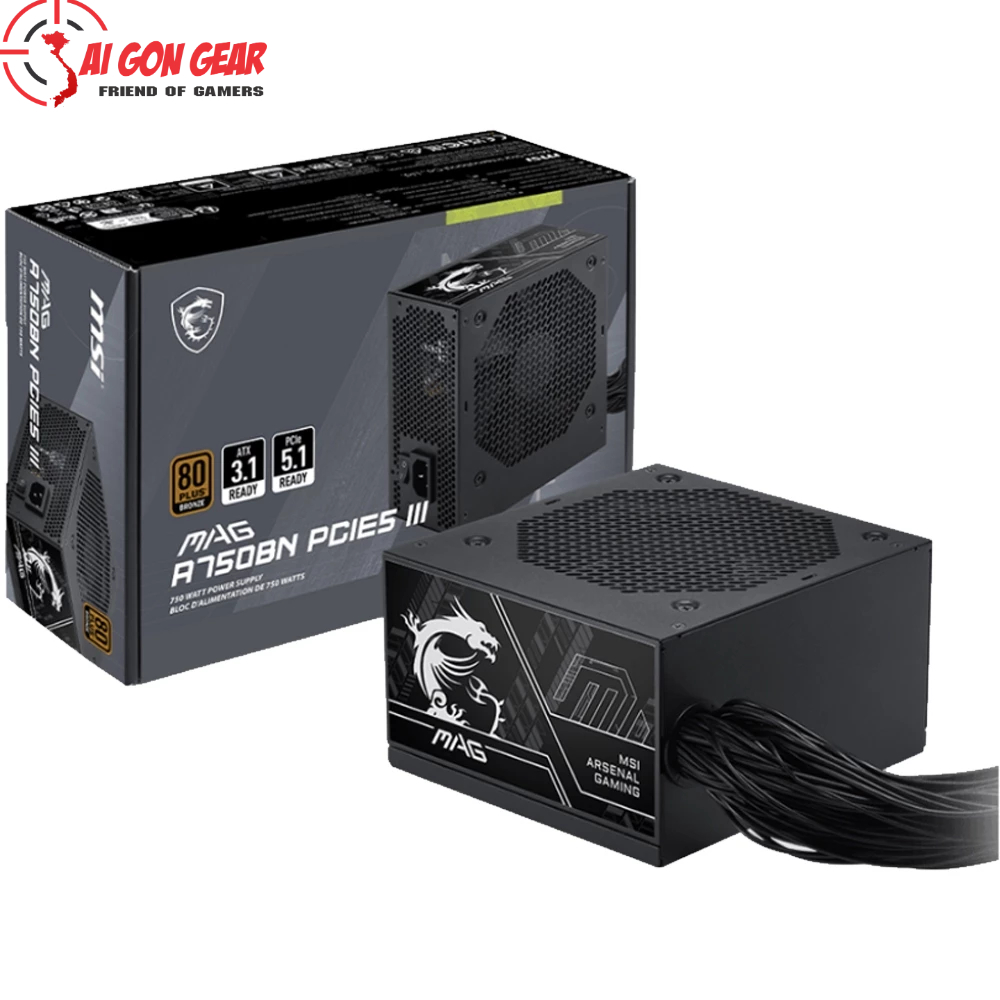 Nguồn máy tính MSI MAG A750BN PCIE5 III (750W/ 80 Plus Bronze/ ATX/ Đen)