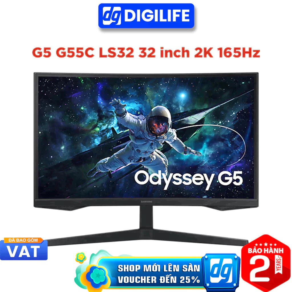 Màn hình Gaming Samsung Odyssey G5 G55C LS32CG552EEXXV 32 inch 2K 165Hz 1ms VA