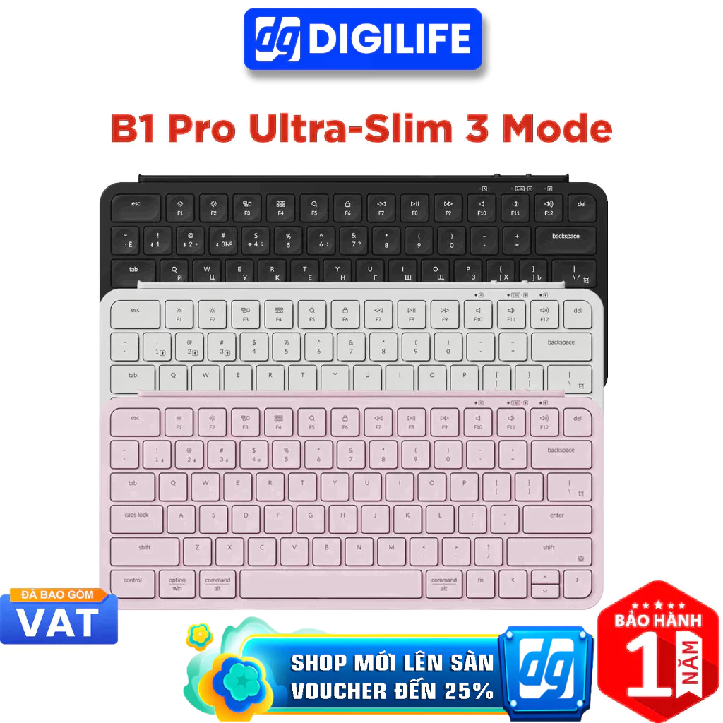 Bàn phím không dây Keychron B1 Pro Ultra-Slim 3 Mode Black/White/Pink