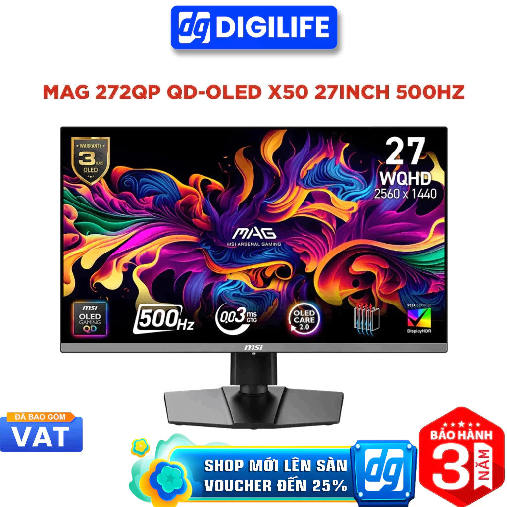 Màn hình Gaming MSI MAG 272QP QD-OLED X50 26.5 inch 2K QHD 500Hz 0.03ms QD-OLED