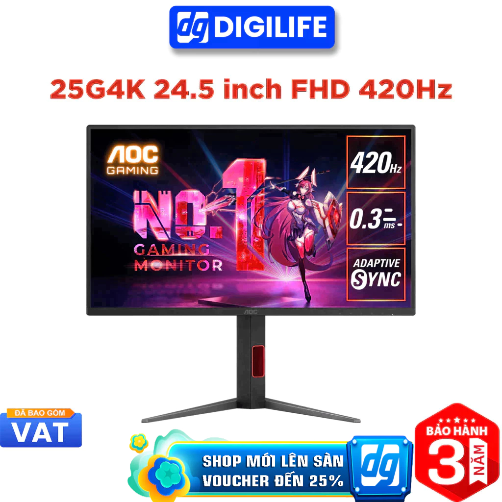 Màn hình Gaming AOC 25G4K 24.5 inch FHD 420Hz 0.3ms Fast IPS DisplayHDR 400