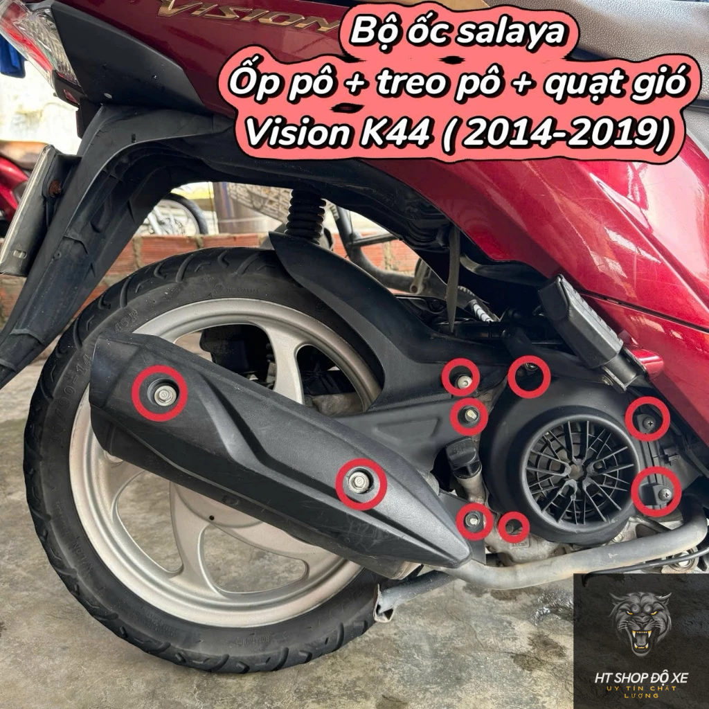 Bộ ốc salaya mẫu bông Vision K44 2013-2019 ốp pô + treo pô + quạt gió full long đền inox 304 uy tín