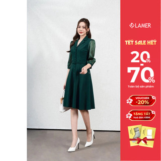 Váy Xòe LAMER Cổ 2 Ve Tay Phối Voan Thanh Lịch L63L23Q005