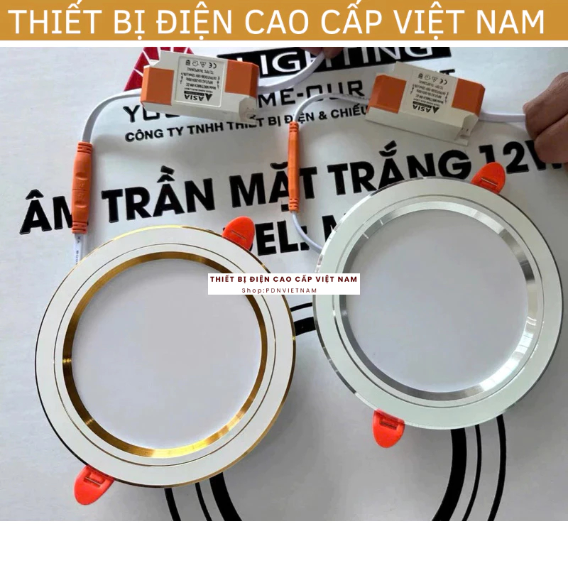 (Asia) Đèn âm trần thân nhôm nguồn rời Asia Lighting, viền Vàng viền Bạc, bảo hành 2 năm
