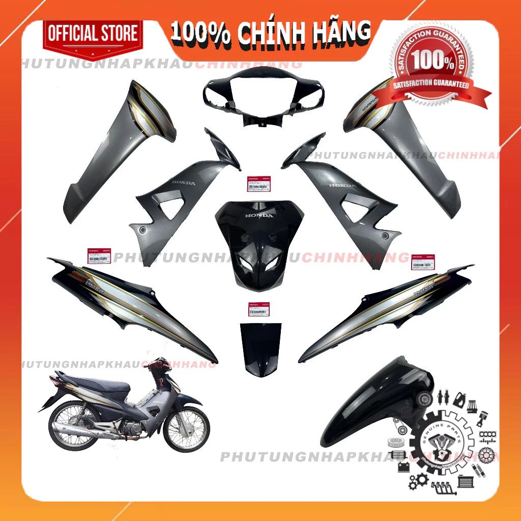 [MÓN LẺ]Dàn áo Wave S 100 2008 2009 đen bóng thắng đùm chính hãng, Bộ áo màu Wave S100