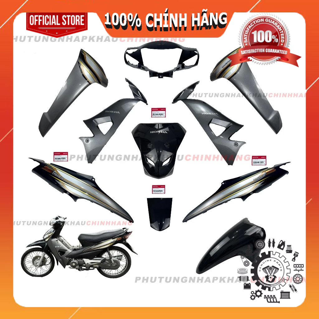[MÓN LẺ]Dàn áo Wave S 100 2008 2009 đen bóng thắng đĩa chính hãng, Bộ áo màu Wave S100