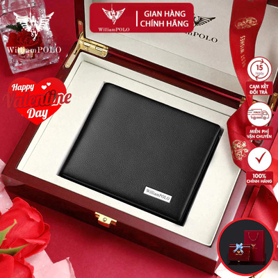 Ví Nam Da Bò Thật 100% Cao Cấp Hàng Hiệu WilliamPOLO, Bóp Nam Cao Cấp WV397 Hộp Gỗ Làm Quà Tặng