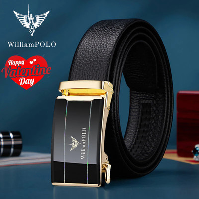 Thắt Lưng Nam Mặt Tràn Viền Cao Cấp Hàng Hiệu WilliamPOLO, Dây Nịt Nam Da Bò Thật 100% WP7928 Hộp Gỗ Làm Quà Tặng