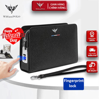 Ví Cầm Tay Nam Khóa Vân Tay Da Bò, Clutch Nam Hàng Hiệu WilliamPoLo Túi kẹp nách nam Cao Cấp WLC18 size 25.5cm