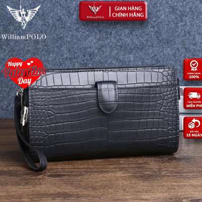Ví Cầm Tay Nam Da Bò, Clutch Nam Hàng Hiệu WilliamPoLo Túi kẹp nách nam Cao Cấp WLC11 size 28cm