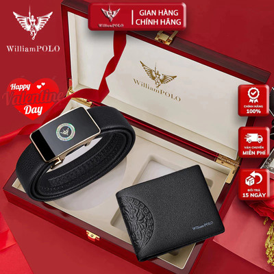 COMBO Ví Thắt Lưng Nam WilliamPOLO Hộp Gỗ Làm Quà tặng, COMBO Bóp, Dây Nịt Nam