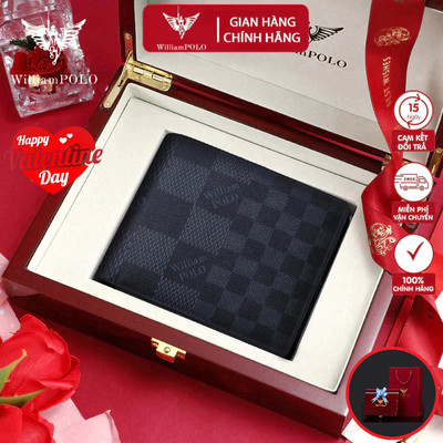 Ví Nam Da Bò Thật 100% Cao Cấp Hàng Hiệu WilliamPOLO, Bóp Nam Cao Cấp WV394 Hộp Gỗ Làm Quà Tặng