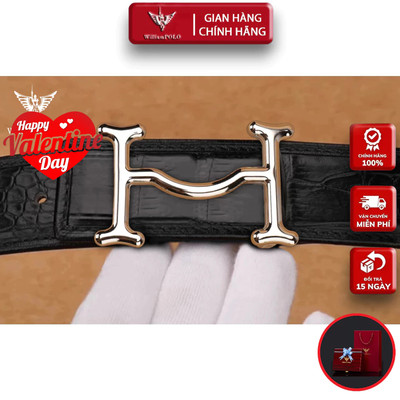 Thắt Lưng Nam Da Cá Sấu Thật 100% Khóa Hợp Kim Nguyên Khối Cao Cấp Hàng Hiệu WilliamPOLO, Dây Nịt Nam VIP WP7934 Hộp Gỗ