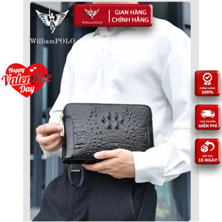 Ví Cầm Tay Nam Da Bò, Clutch Nam Hàng Hiệu WilliamPoLo Túi kẹp nách nam Cao Cấp WLC13 size 27cm