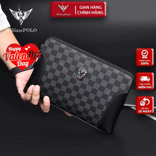 Ví Cầm Tay Nam Da Bò Khóa Số, Clutch Nam Hàng Hiệu WilliamPoLo Túi kẹp nách khóa số Cao Cấp WLC22 size 25cm