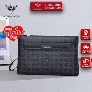 Ví Cầm Tay Nam Da Bò, Clutch Nam Hàng Hiệu WilliamPoLo Túi kẹp nách nam Cao Cấp WLC14 size 27cm