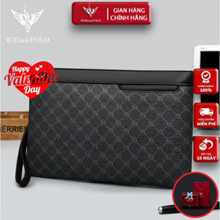 Ví Cầm Tay Nam Da Bò, Clutch Nam Hàng Hiệu WilliamPoLo Túi kẹp nách nam Cao Cấp size 27cm