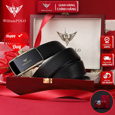 Thắt Lưng Nam Da Bò Luồn Trong Giấu Dây Cao Cấp Hàng Hiệu WilliamPOLO, Dây Nịt Nam WP7912 Hộp Gỗ