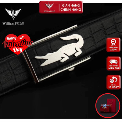Thắt Lưng Nam Da Cá Sấu, Khóa Cao Cấp Hàng Hiệu WilliamPOLO, Dây Nịt Nam WP7913 Hộp Gỗ
