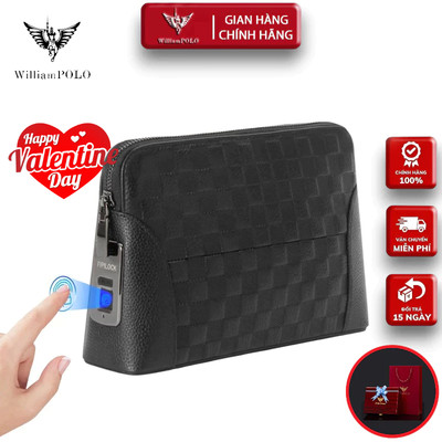 Ví Cầm Tay Nam Da Bò Khóa Vân Tay, Clutch Nam Hàng Hiệu WilliamPoLo Cao Cấp WLC16 size 24cm