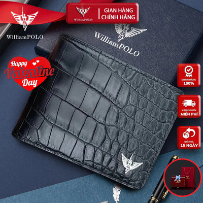 Ví Nam Da Cá Sấu Thật, Bóp Nam Hàng Hiệu WilliamPOLO Cao Cấp WLC24 Ví Ngang có ngăn khóa