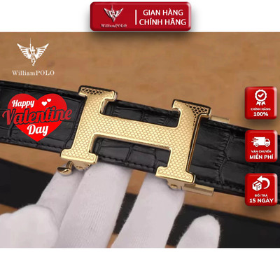 Thắt Lưng Nam Da Cá Sấu Thật 100%, Khóa Chữ H Nguyên Khối Cao Cấp Hàng Hiệu WilliamPOLO, Dây Nịt Nam WP7931 Hộp Gỗ
