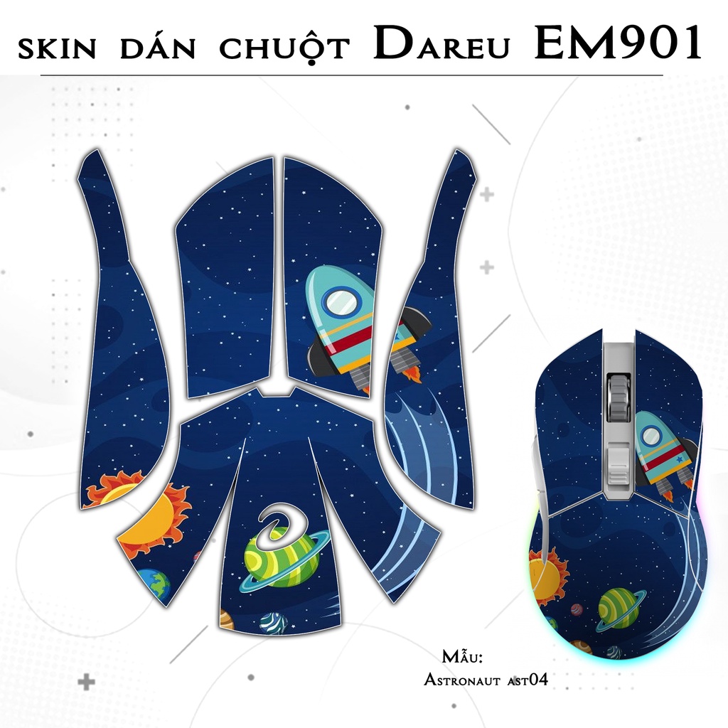 Skin dán chuột Dareu EM901 mẫu Astronaut ast04 | Film 3M | custom miếng dán theo yêu cầu
