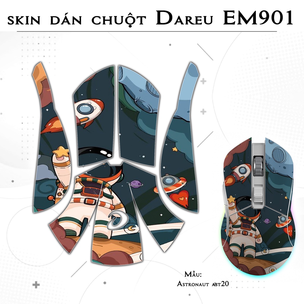 Skin dán chuột Dareu EM901 mẫu Astronaut ast20 | Film 3M | custom miếng dán theo yêu cầu