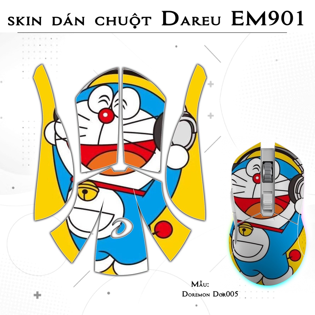 Skin dán chuột Dareu EM901 mẫu Doremon Dor005 | Film 3M | custom miếng dán theo yêu cầu