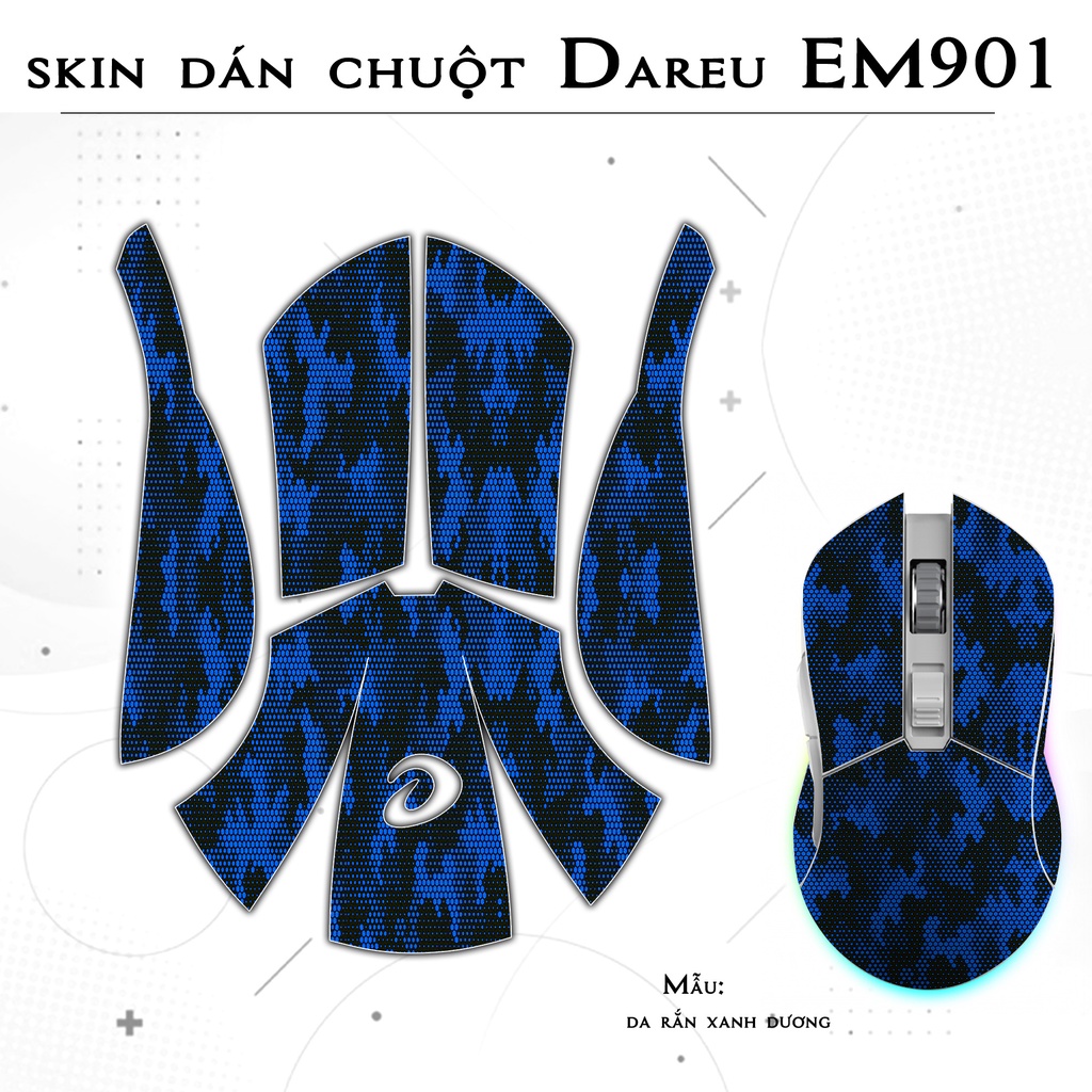 Skin dán chuột Dareu EM901 mẫu da rắn xanh dương | Film 3M | custom miếng dán theo yêu cầu